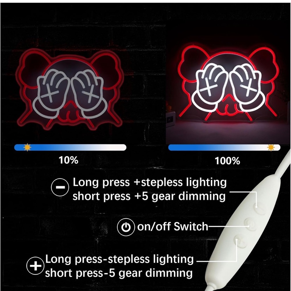 KAWS Red and White Neon Wall Art - Picture 3 of 4